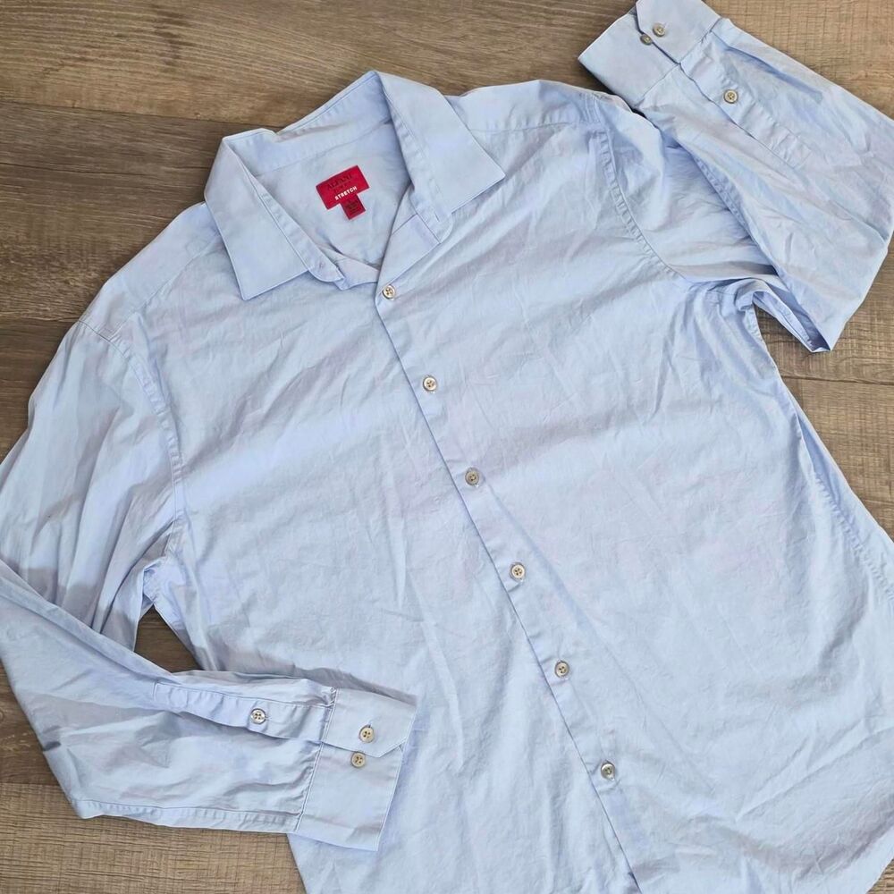 Alfani Men's Light Blue Long Sleeve Slim Fit Stretch Button Up Shirt Size Large